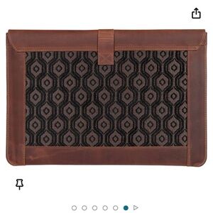 Brown Leather and Patterned Fabric Laptop Sleeve